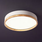 Scandinavian Wood Flush Mount Ceiling Light With Dimmable Remote Control