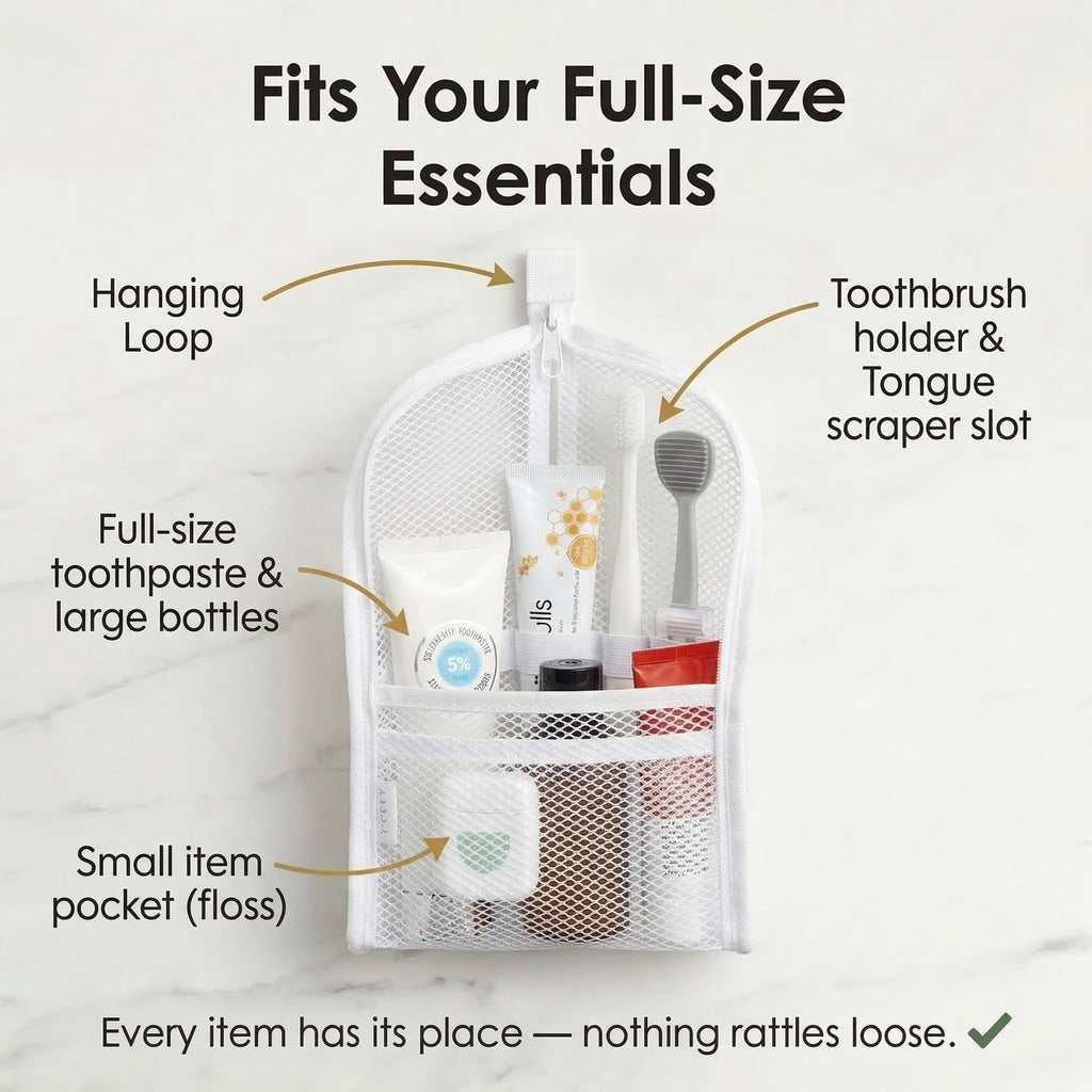 Self-Standing Travel Toiletry Bag Water-Resistant EVA Pouch with Elastic Dividers for Toothbrush | Toothpaste and Razor