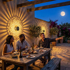 Solar Mandala Projector Light Iron Outdoor Shadow Lamp Warm LED Dusk-to-Dawn Weatherproof for Patio Wall | Fence and Garden Table