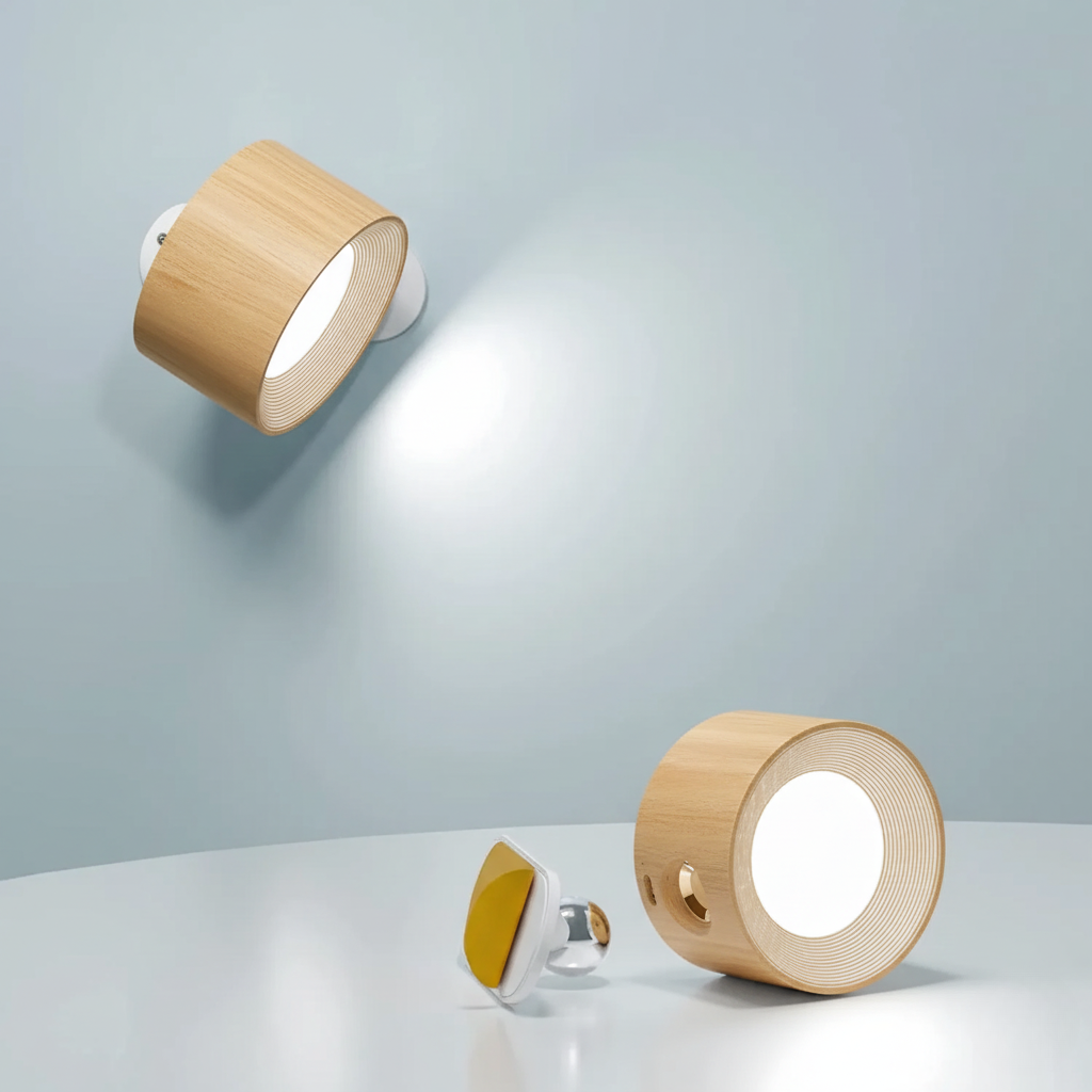 Cordless Wall Light Rechargeable Dimmable LED Reading Lamp Rotating Head Magnetic No-Drill Mount for Bedside | Hallway and Living Room