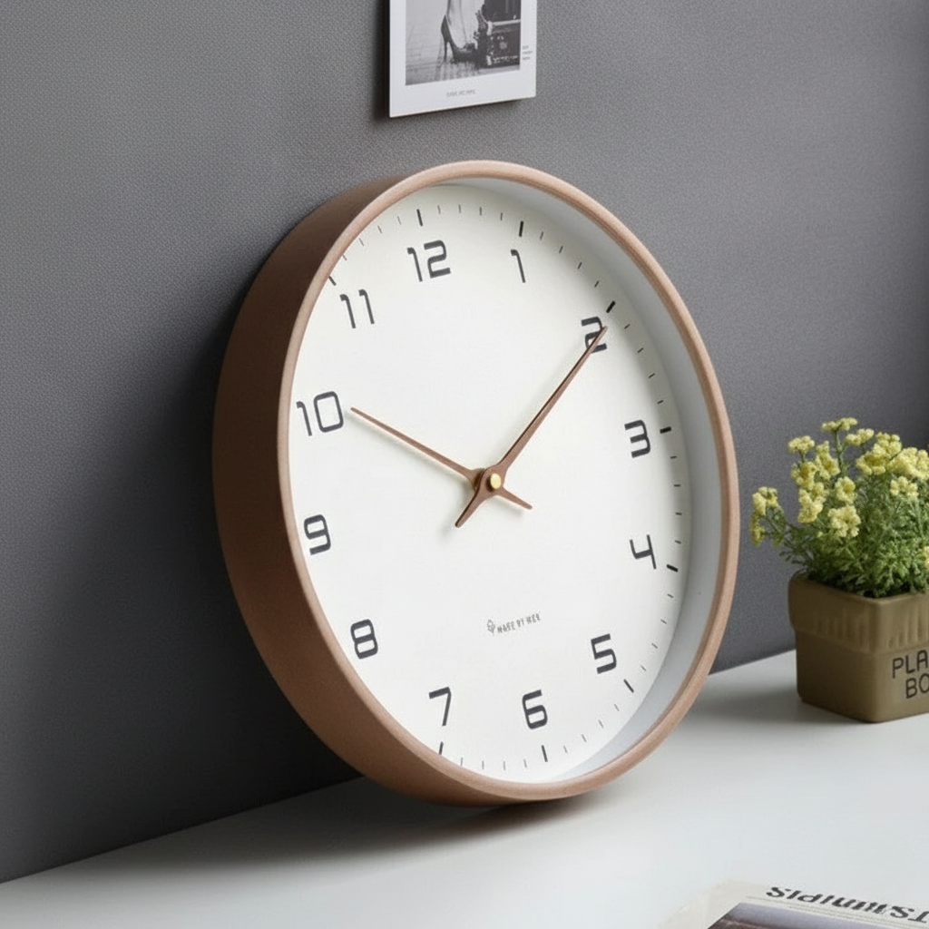Scandinavian Wooden Wall Clock Silent Sweep Solid Wood Minimalist Clock Battery Operated for Living Room | Bedroom and Office