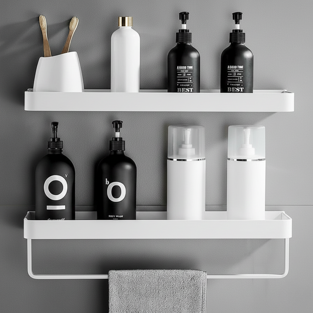 Bathroom Shelf No Drill Self-Adhesive Aluminium Shower Caddy Rust Resistant Wall Storage Rack for Shower | Bathroom and Kitchen