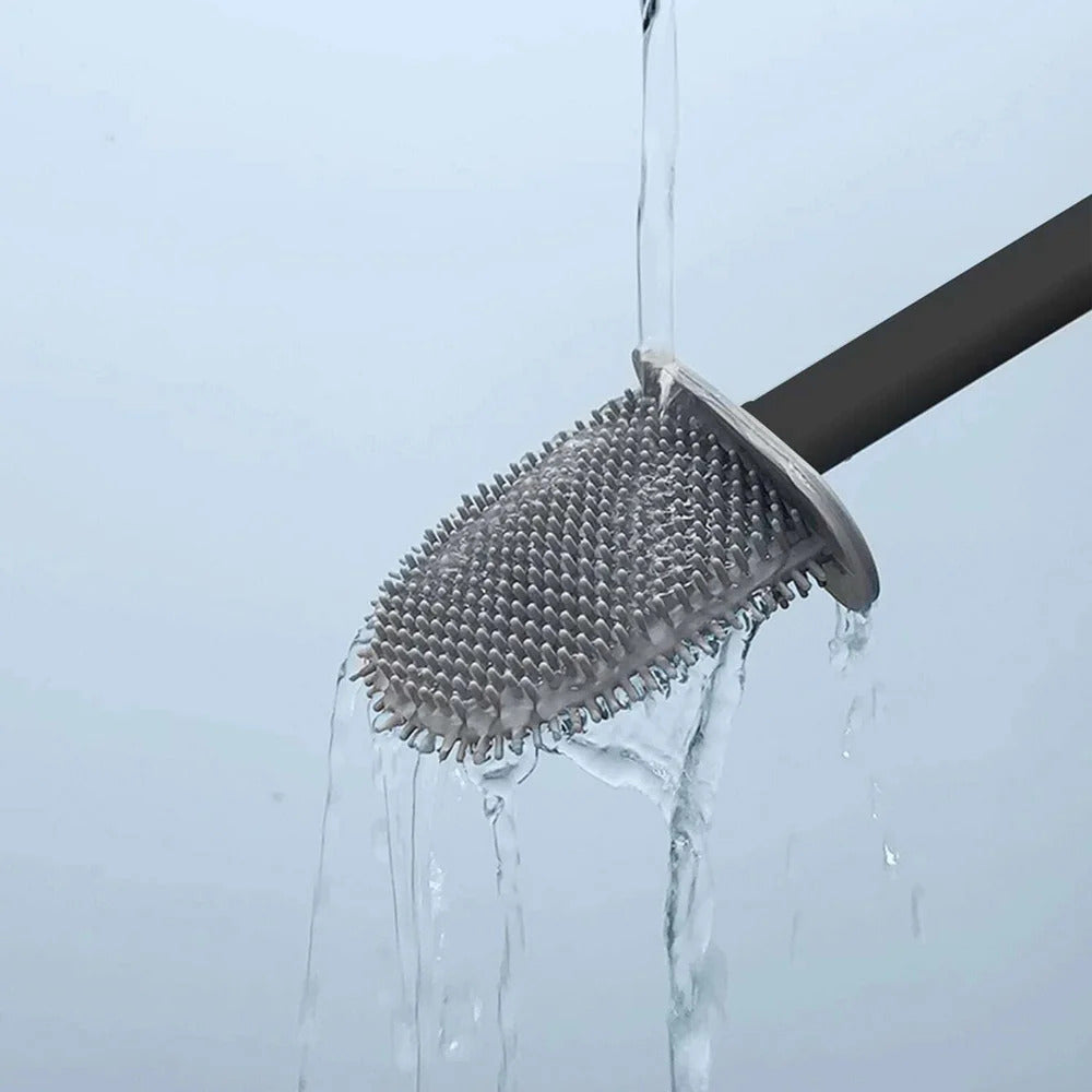 Silicone Toilet Brush with Holder Flexible Antibacterial Quick Drying Rust-Free Bathroom Cleaning Brush Set