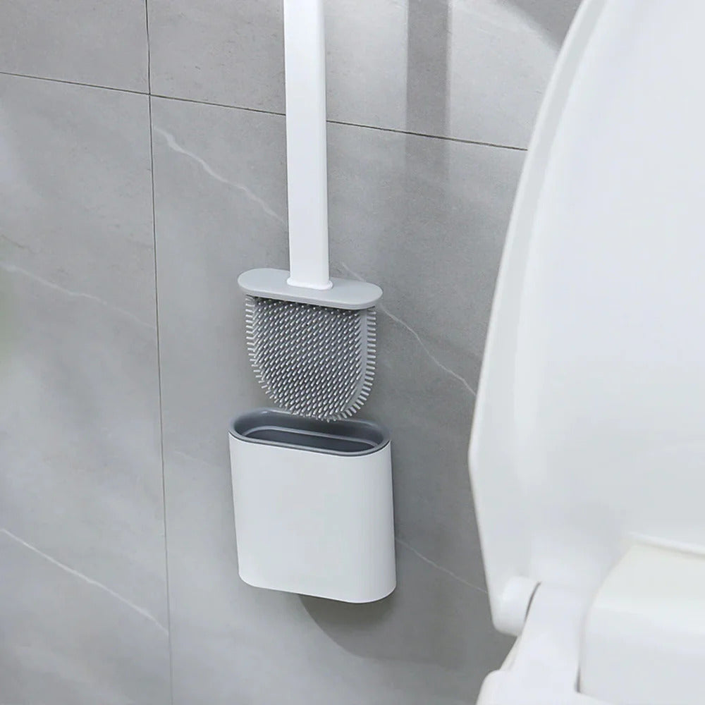 Silicone Toilet Brush with Holder Flexible Antibacterial Quick Drying Rust-Free Bathroom Cleaning Brush Set