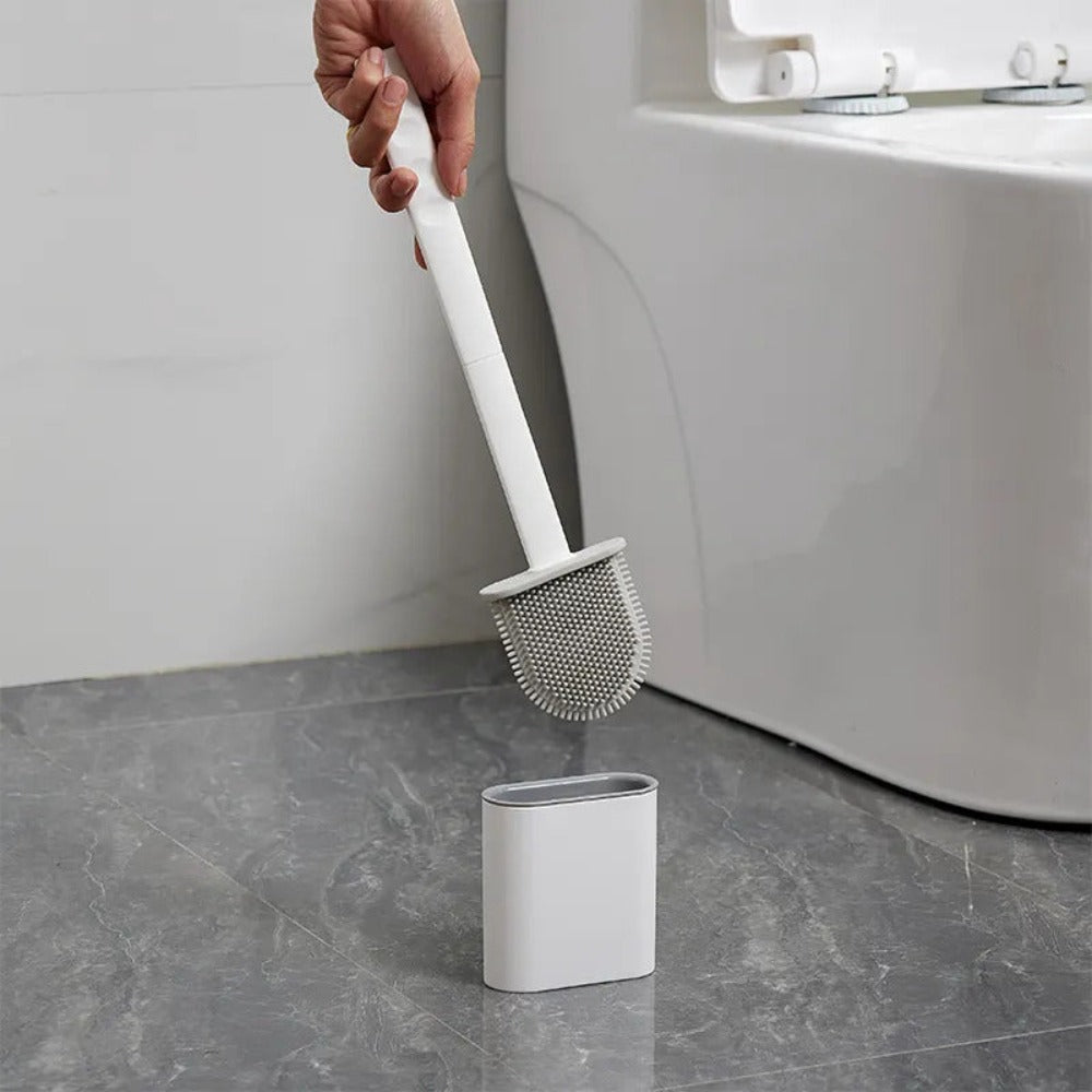 Silicone Toilet Brush with Holder Flexible Antibacterial Quick Drying Rust-Free Bathroom Cleaning Brush Set