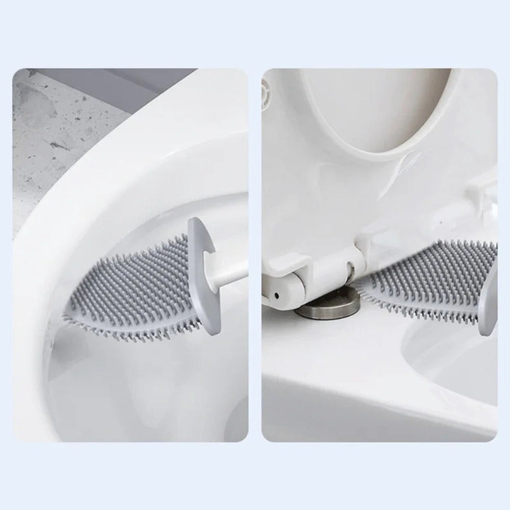 Silicone Toilet Brush with Holder Flexible Antibacterial Quick Drying Rust-Free Bathroom Cleaning Brush Set
