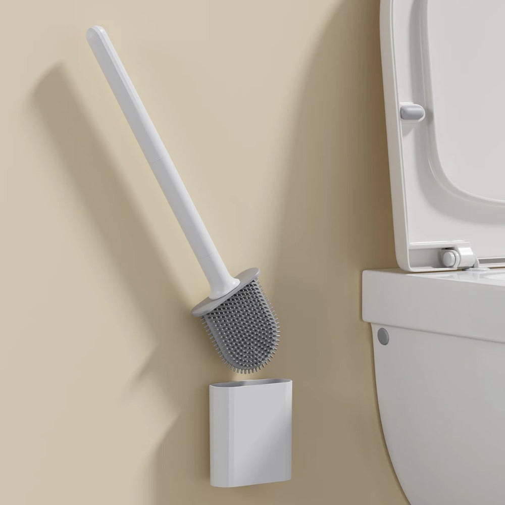 Silicone Toilet Brush with Holder Flexible Antibacterial Quick Drying Rust-Free Bathroom Cleaning Brush Set
