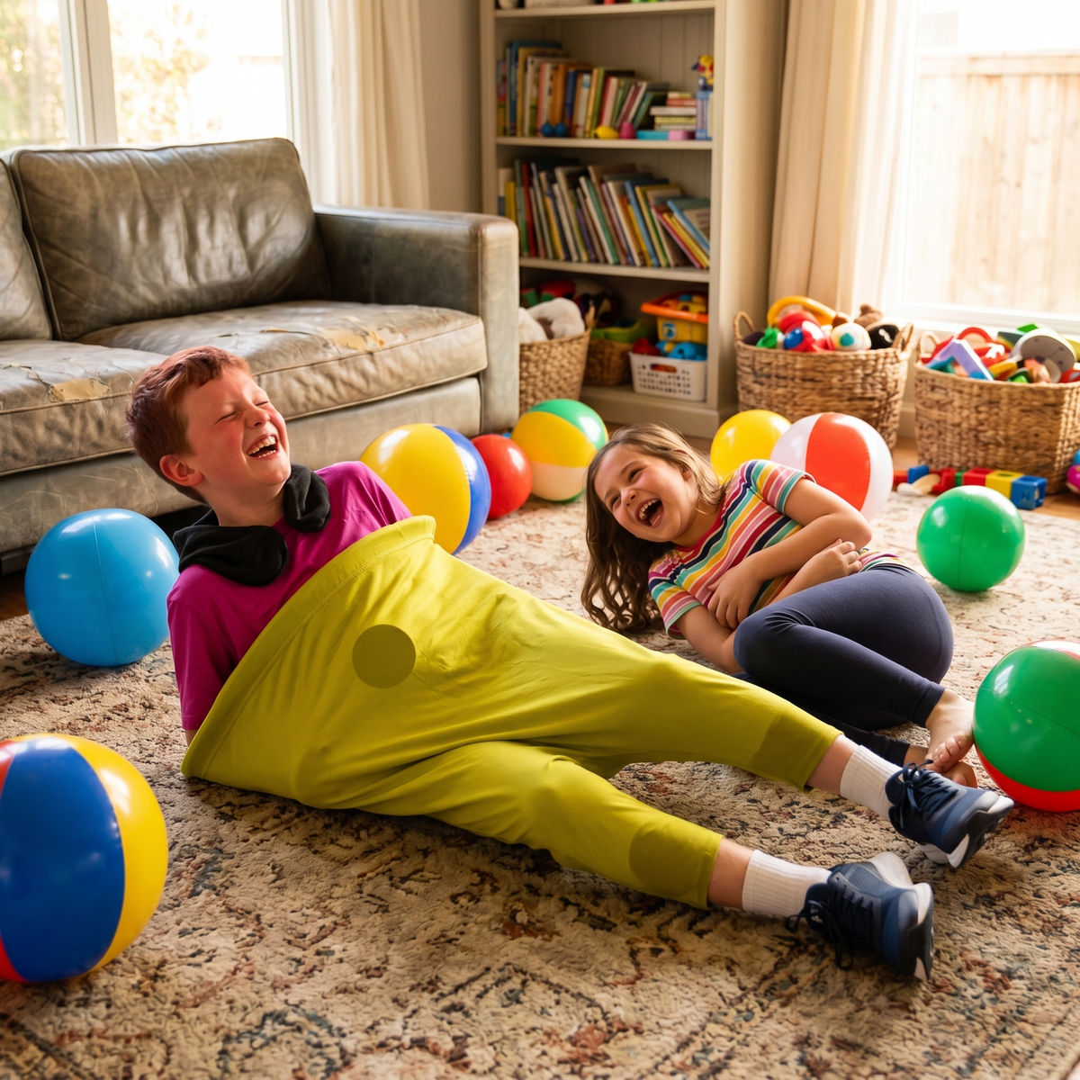 Giant Granny Pants Party Game Wearable Ball Catcher with Inflatable Beach Balls and Hand Pump for Family Gatherings | Birthdays and Garden Parties