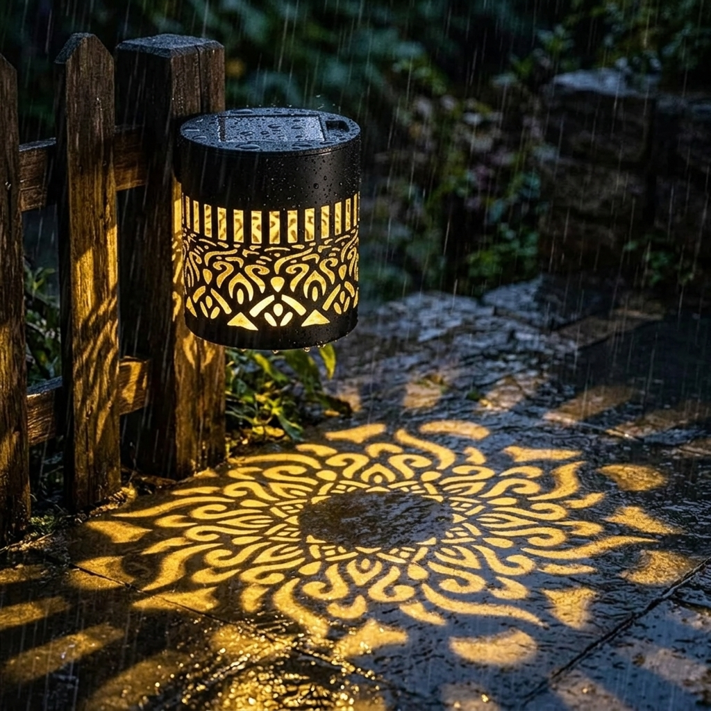 Solar Mandala Projector Light Iron Outdoor Shadow Lamp Warm LED Dusk-to-Dawn Weatherproof for Patio Wall | Fence and Garden Table