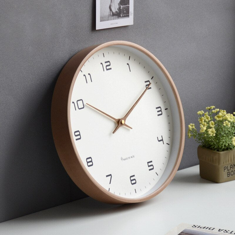 Scandinavian Wooden Wall Clock Silent Sweep Solid Wood Minimalist Clock Battery Operated for Living Room | Bedroom and Office