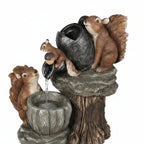Solar Garden Fountain Birdbath Outdoor Water Feature with LED Light | Duck and Squirrel Ornament for Patio | Balcony and Garden