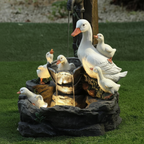 Solar Garden Fountain Birdbath Outdoor Water Feature with LED Light | Duck and Squirrel Ornament for Patio | Balcony and Garden