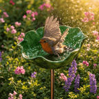 Metal Poppy Flower Bird Bath Garden Stake Hand-Formed Coated Pollinator Water Bowl for Flower Beds | Borders and Lawn