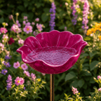 Metal Poppy Flower Bird Bath Garden Stake Hand-Formed Coated Pollinator Water Bowl for Flower Beds | Borders and Lawn
