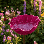 Poppy Flower Bird Bath Garden Stake Hand Formed Metal Weather Resistant Pollinator Water Dish for Flower Beds | Borders and Lawn