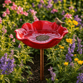 Metal Poppy Flower Bird Bath Garden Stake Hand-Formed Coated Pollinator Water Bowl for Flower Beds | Borders and Lawn