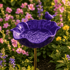 Metal Poppy Flower Bird Bath Garden Stake Hand-Formed Coated Pollinator Water Bowl for Flower Beds | Borders and Lawn