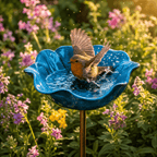 Metal Poppy Flower Bird Bath Garden Stake Hand-Formed Coated Pollinator Water Bowl for Flower Beds | Borders and Lawn