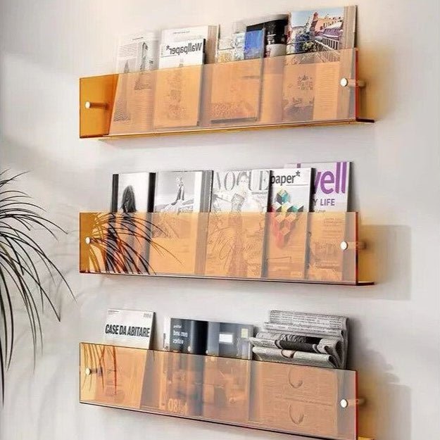 Magazine Rack Wall Mounted Acrylic Magazine Holder Minimalist Storage for Living Room | Office and Waiting Area