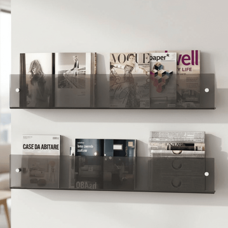 Magazine Rack Wall Mounted Acrylic Magazine Holder Minimalist Storage for Living Room | Office and Waiting Area